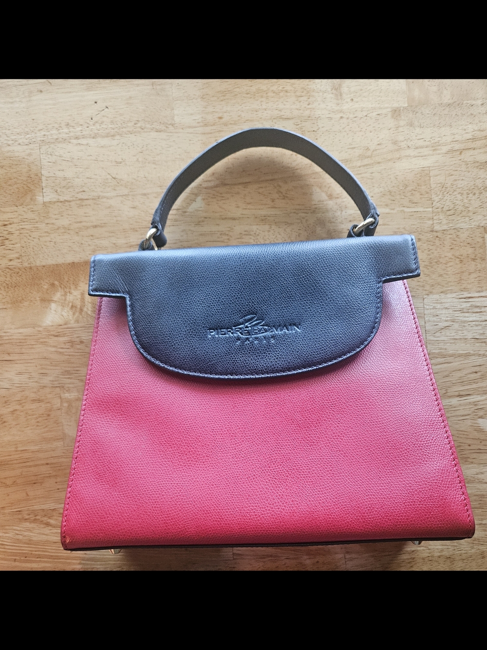 Pierre Balmain Red and Navy Blue Top-Handle Satchel